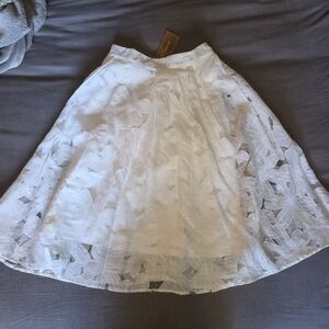 Alya White Floral A Line Lined Full Midi Skirt